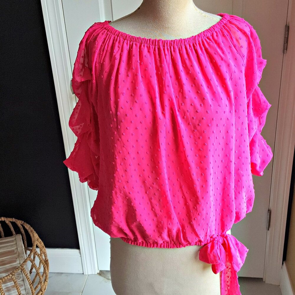 NWOT! CECE SIDE TIED RUCHED SLEEVE BLOUSE SZ L
